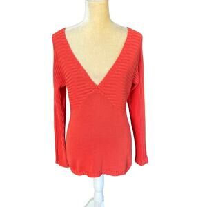 Stefanel Orange V-Neck Sweater Size Large NEW